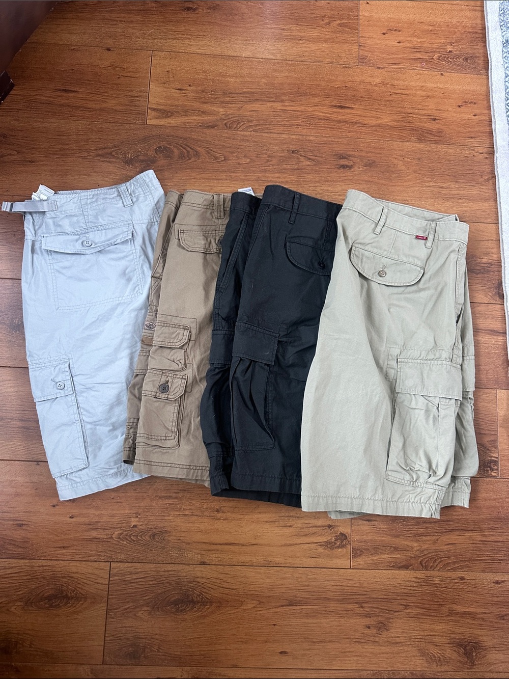 Men's Cargo Shorts Bundle in Light Gray, Khaki, Black, and Tan